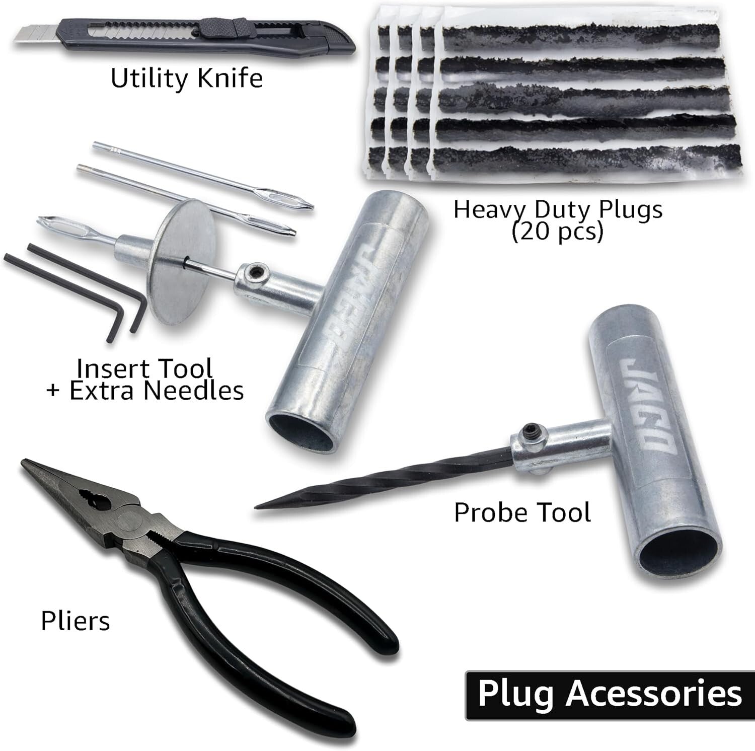Emergency Tire Repair Kit with Heavy Duty Case & Tools - JACO Lifetime Warranty