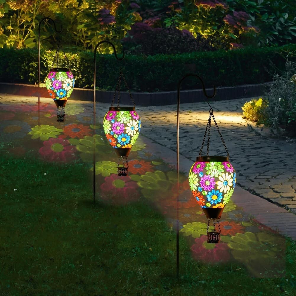 Waterproof Glass Mosaic Hot Air Balloon Lantern - Solar Powered Elegance