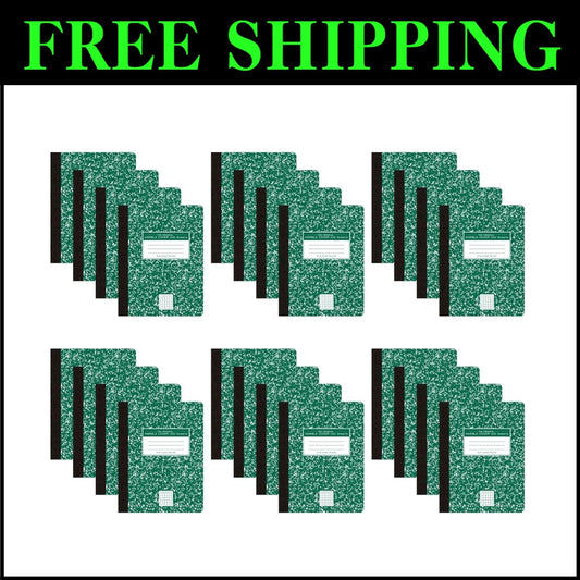24-Pack 5x5 Graph Ruled Composition Notebooks, Durable Green Marble Cover