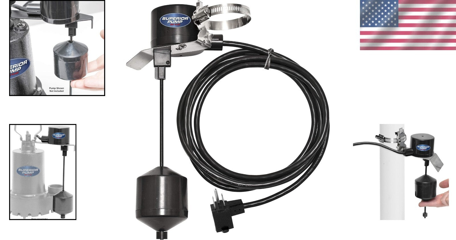 Black Vertical Float Switch with Mounting Bracket for Efficient Pump Operation