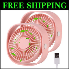 Load image into Gallery viewer, Portable Pink USB Desk Fan - 2 Piece Set with 3 Speed &amp; 360° Rotatable Design