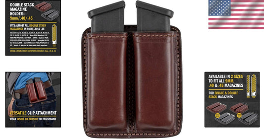 Versatile IWB/OWB Magazine Holder - Handmade Leather for Double Stack Mags
