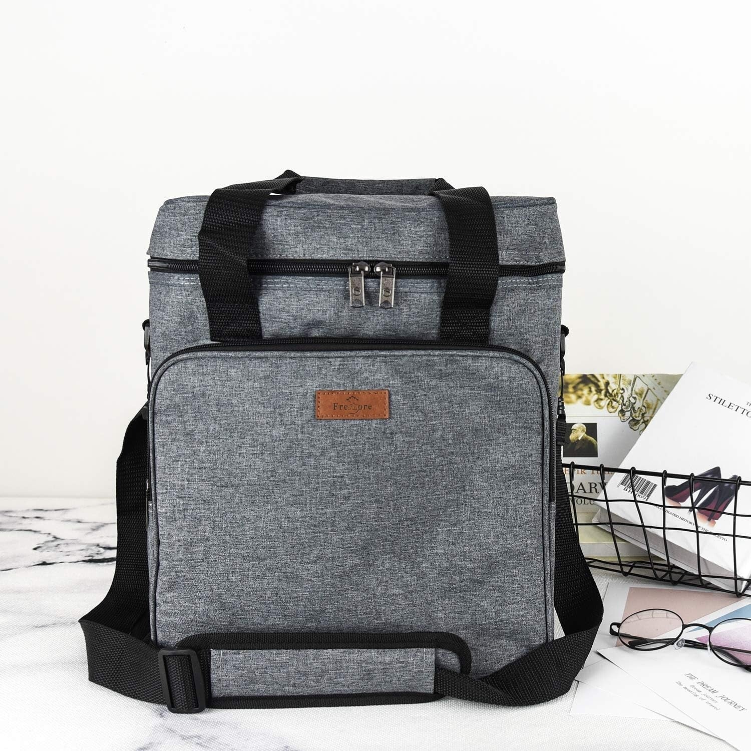 Durable Grey Wine Bag for 6 Bottles with Thermal Protection & Organizer