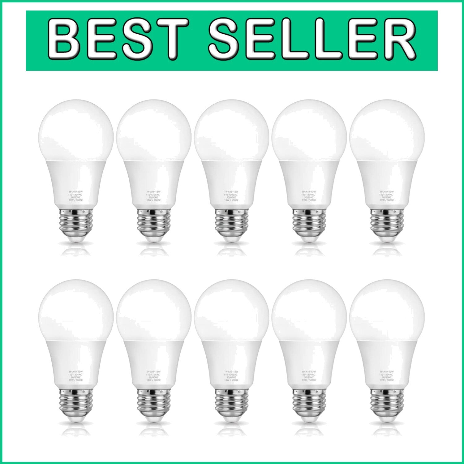 10-Pack A19 LED Light Bulbs - 100W Equivalent, Daylight White 5000K Brightness