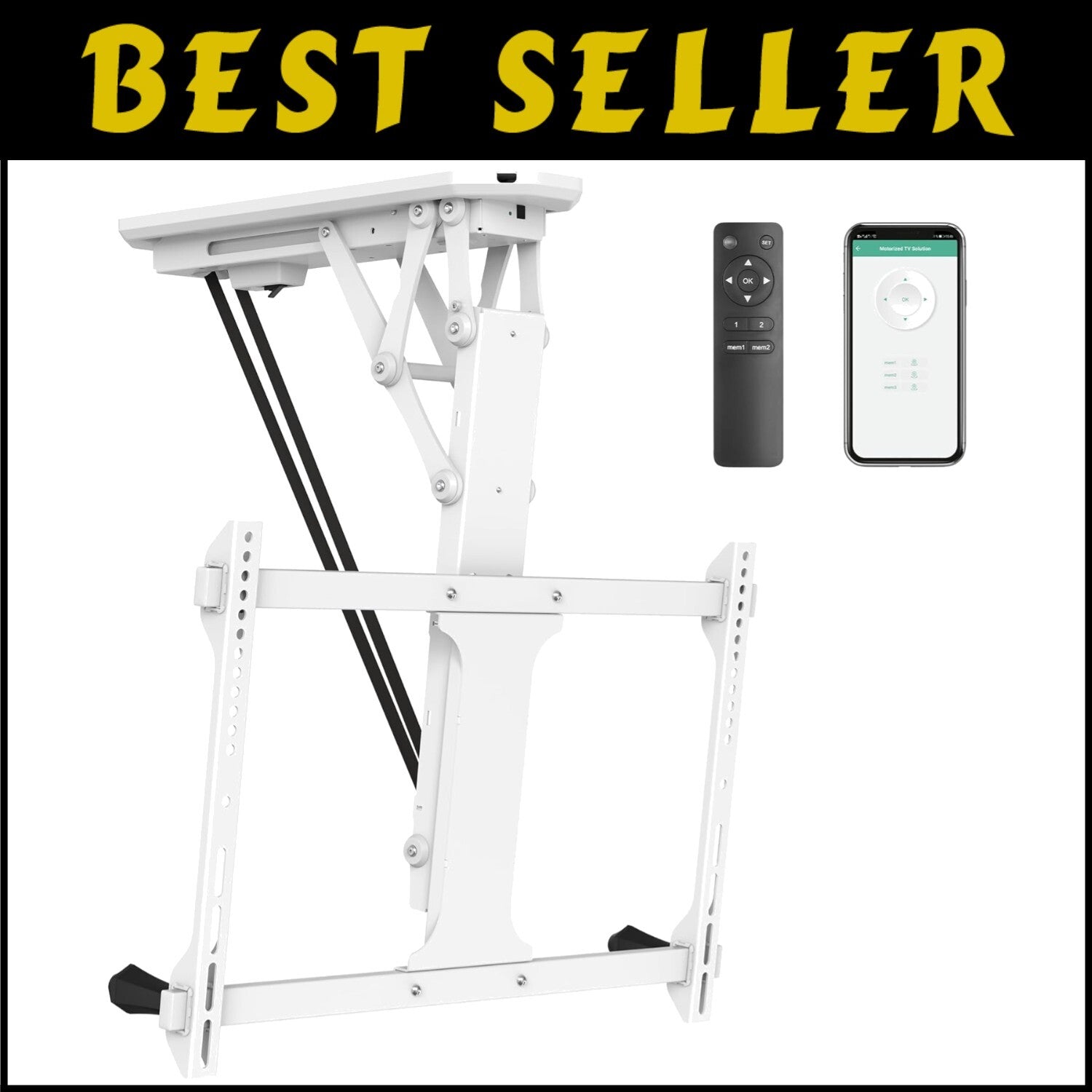 Premium White Electric Ceiling TV Mount - 75 Degree Tilt for 32-70 Inch TVs