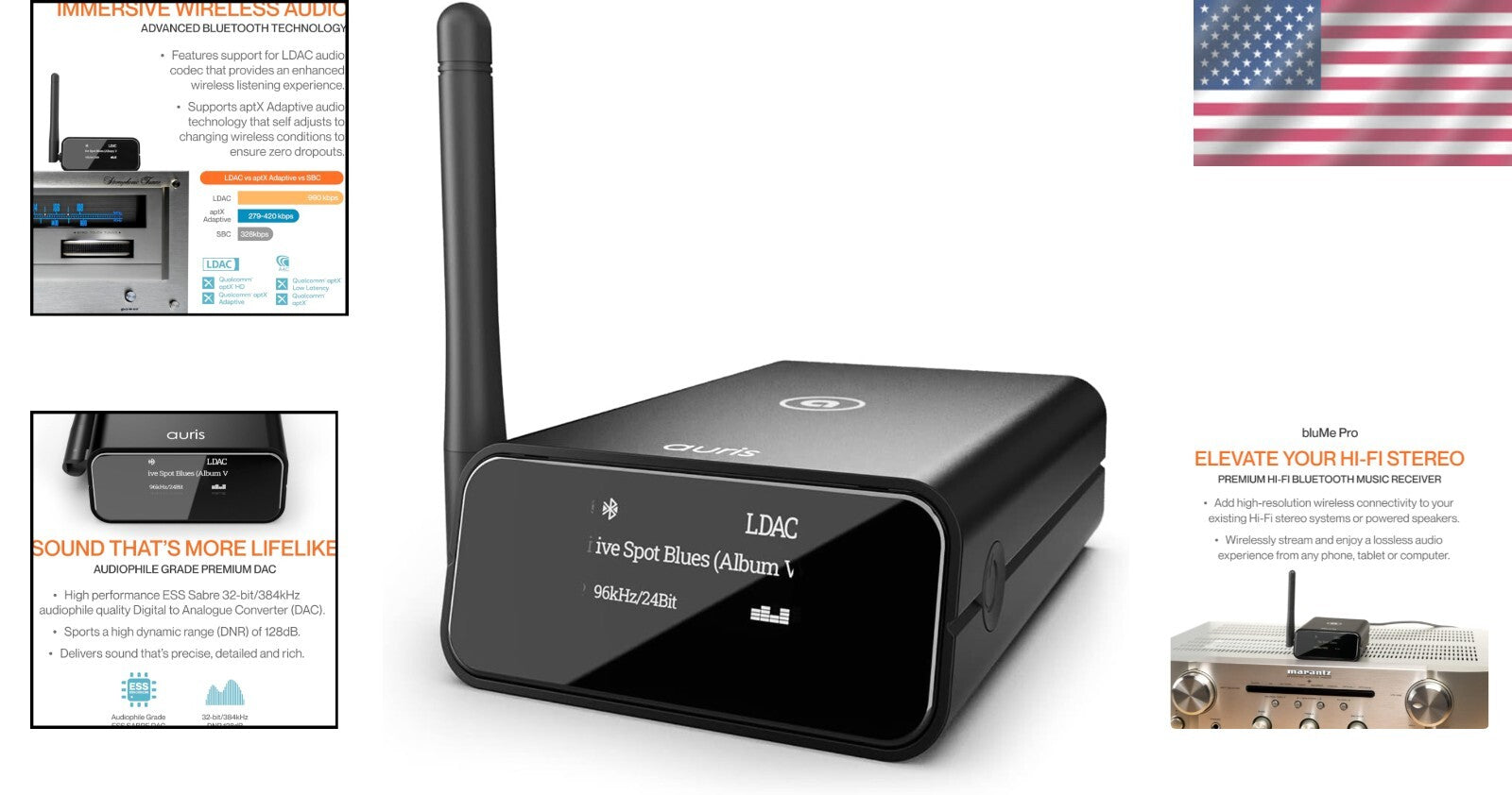 Audiophile BluMe Pro with OLED Display - Premium Bluetooth 5.3 Audio Receiver