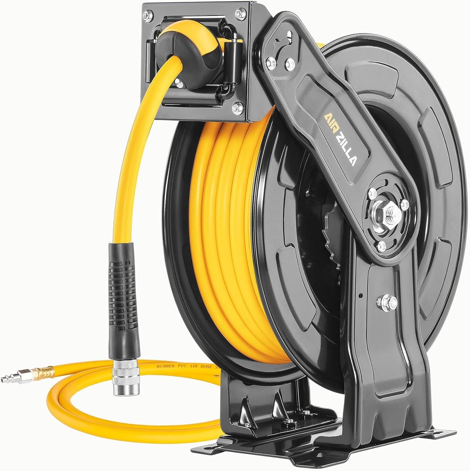 Versatile Dual Arm Air Hose Reel with 65FT Hose – Automatic Rewind & Lock System