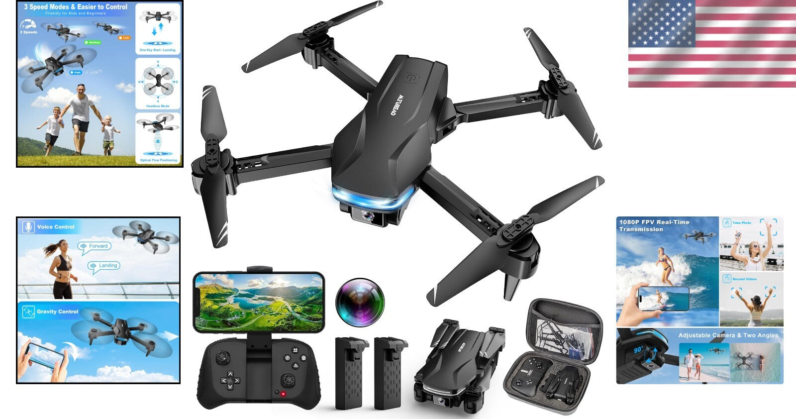 All-in-One Foldable Drone with 1080P Camera, Carry Case & Extended Battery Life