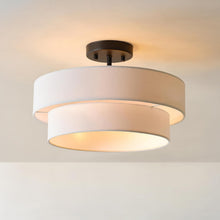 Load image into Gallery viewer, Modern Matte Black Flush Mount Light with White Linen Shade - Easy Installation