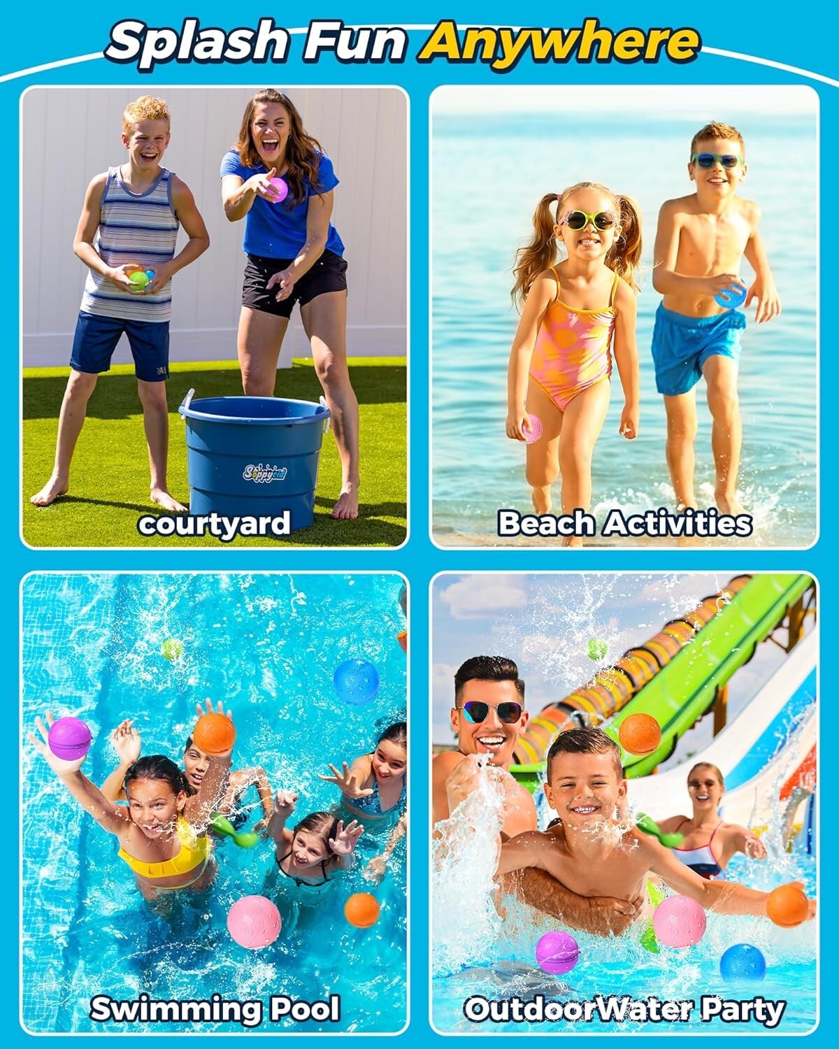 18-Pack Reusable Water Balloons with Easy Fill Technology - Summer Fun for Kids