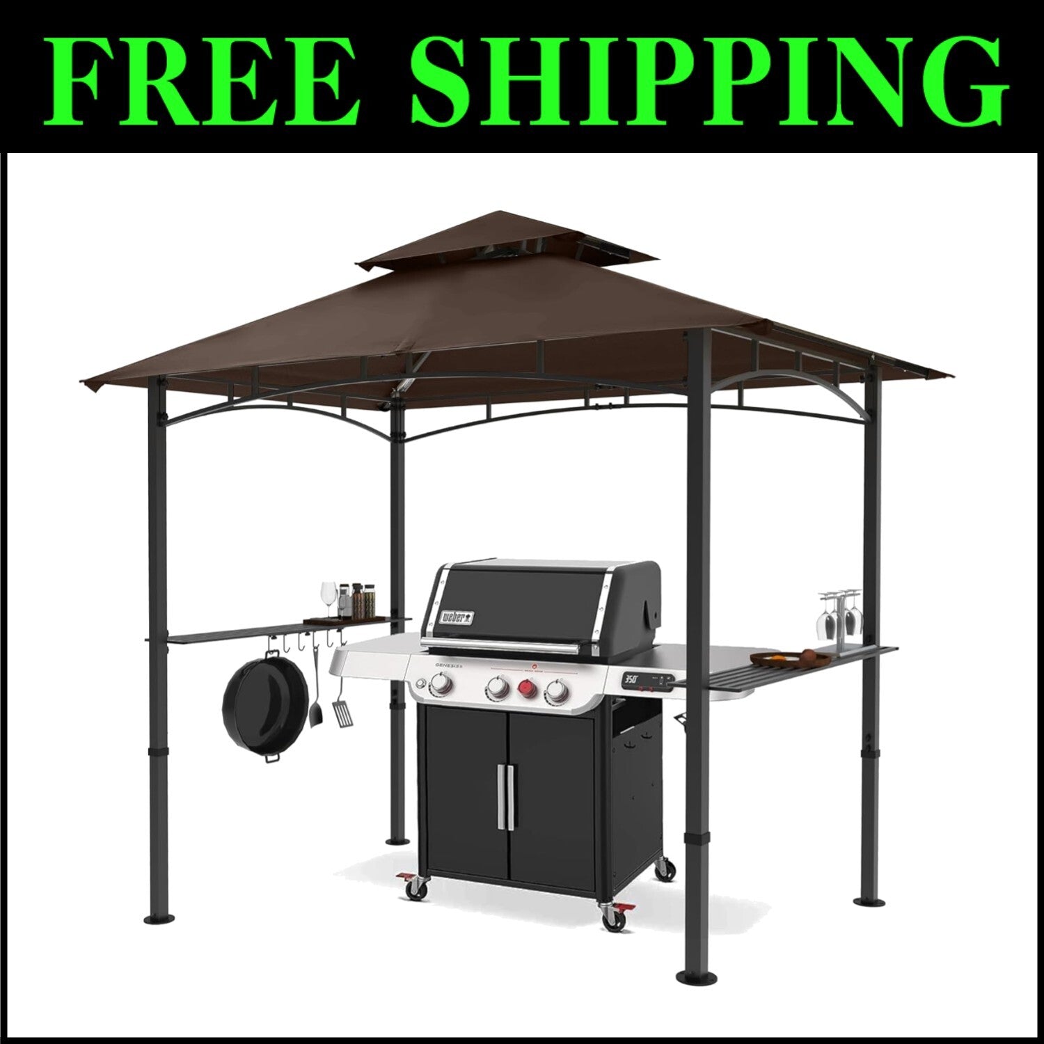 Elegant Brown 8 ft x 5 ft Grill Gazebo Canopy - Complete with LED Lighting