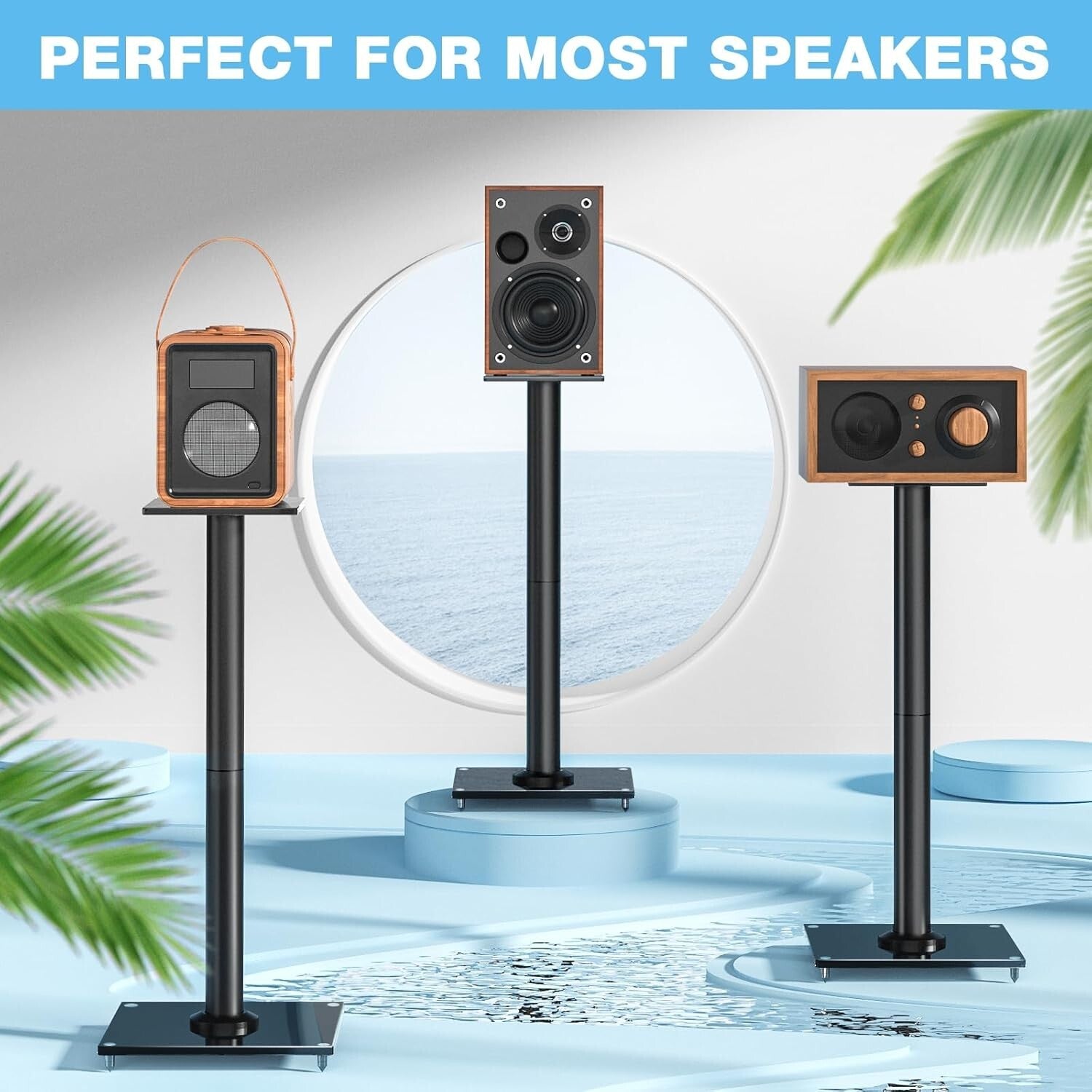 Premium 28-Inch Swivel Speaker Stand Set with Glass Base and Floor Protection