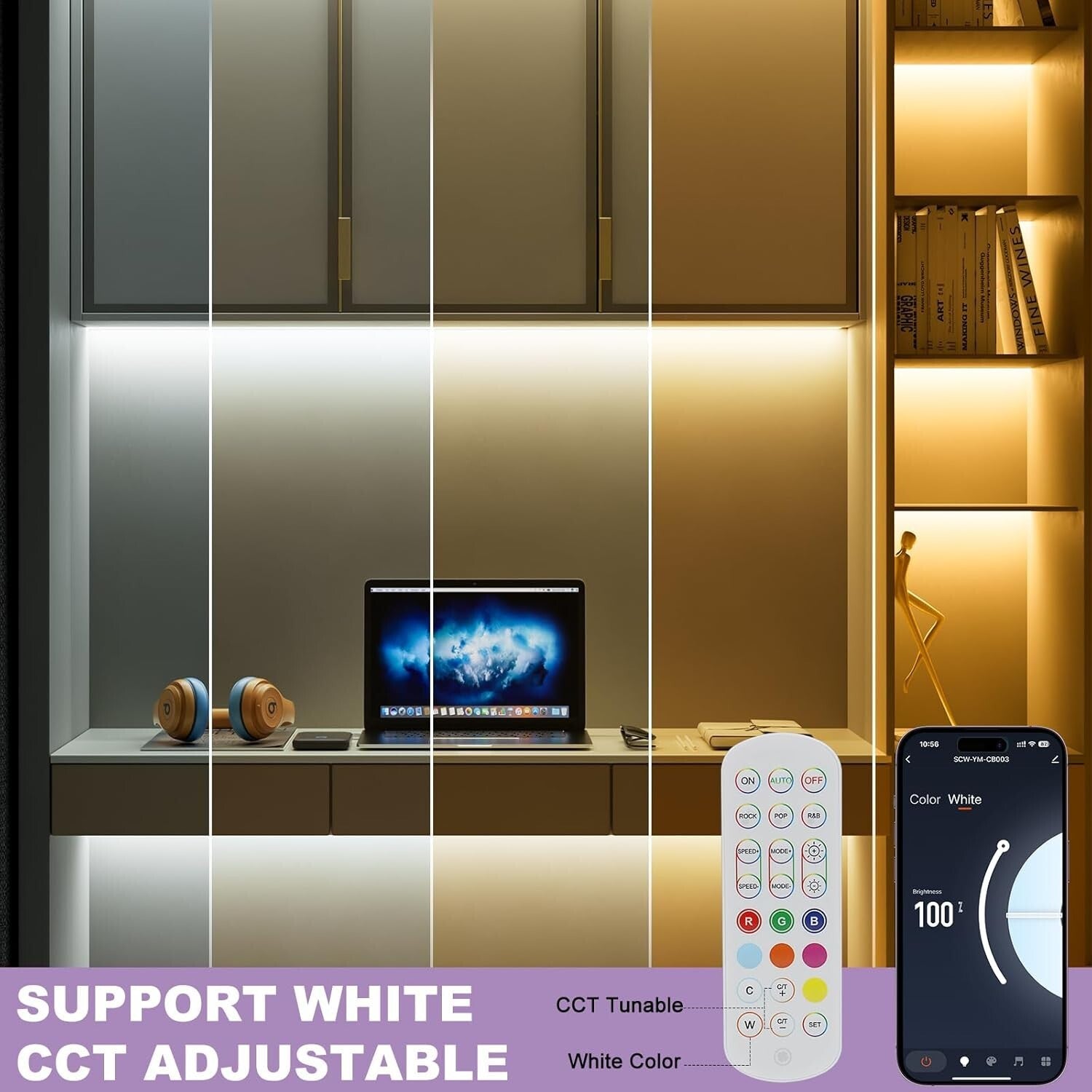 Flexible 20ft RGB COB LED Strip Light with Smart App & Voice Control Features
