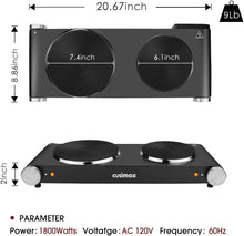 Load image into Gallery viewer, 1800W Double Electric Hot Plate - Adjustable Temperature for Versatile Cooking
