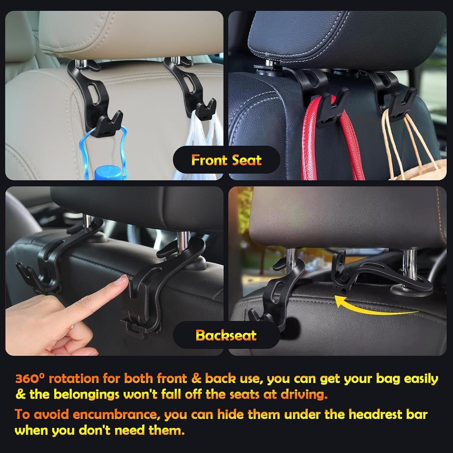 Durable Black Car Coat and Bag Hanger - Includes 6 Hooks for Efficient Storage