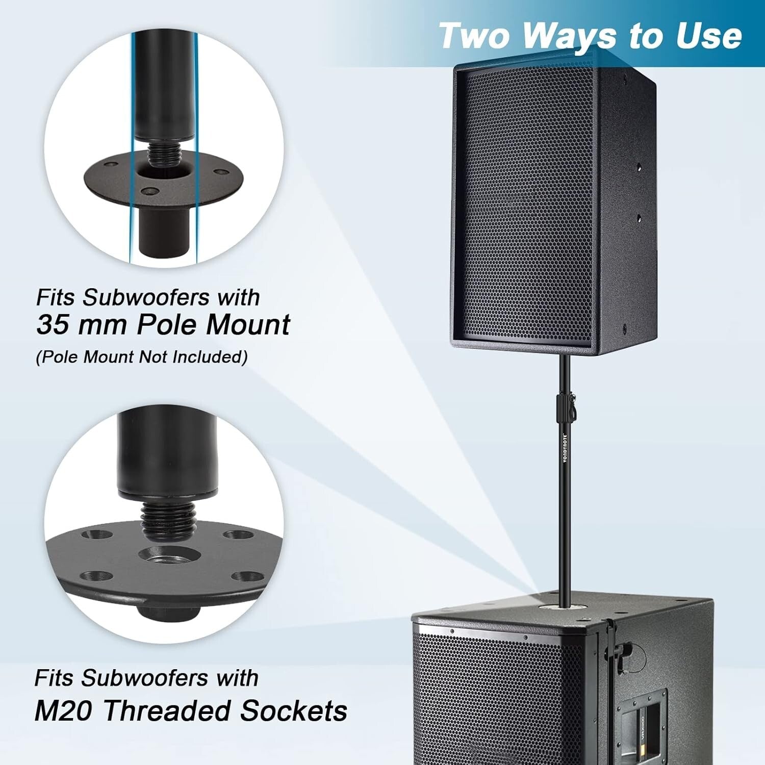 Sturdy 34-52 Inch Adjustable Speaker Poles with M20 & 35mm Compatibility