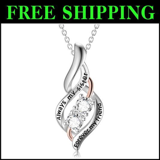 Sterling Silver Sister Necklace with Heart Pendant - Lasting Friendship Gift
