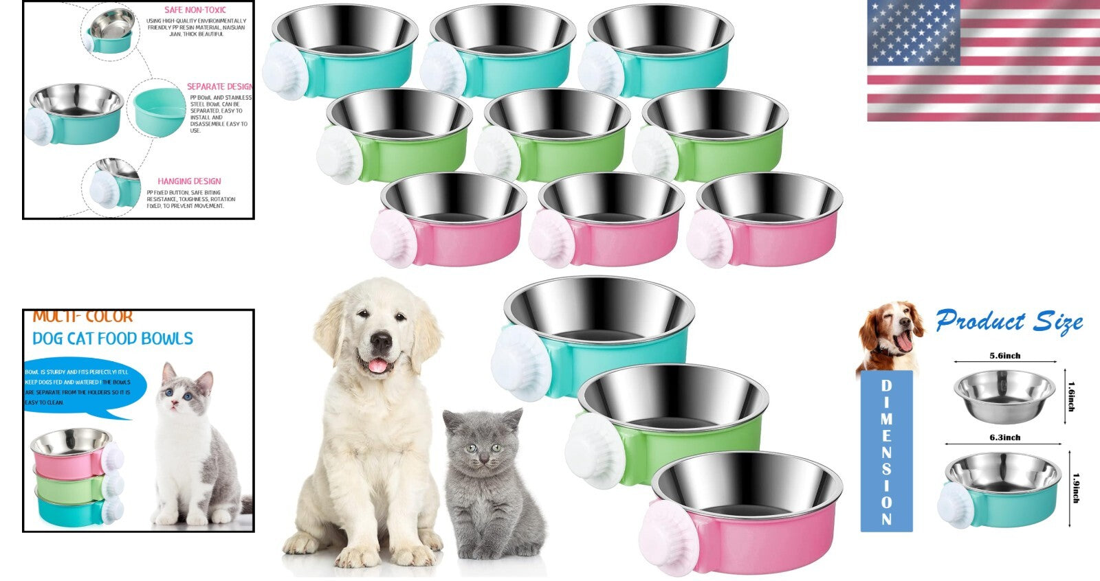 Easy-to-Clean 12-Pack Stainless Steel Dog and Pet Feeder Bowls - Modern Design