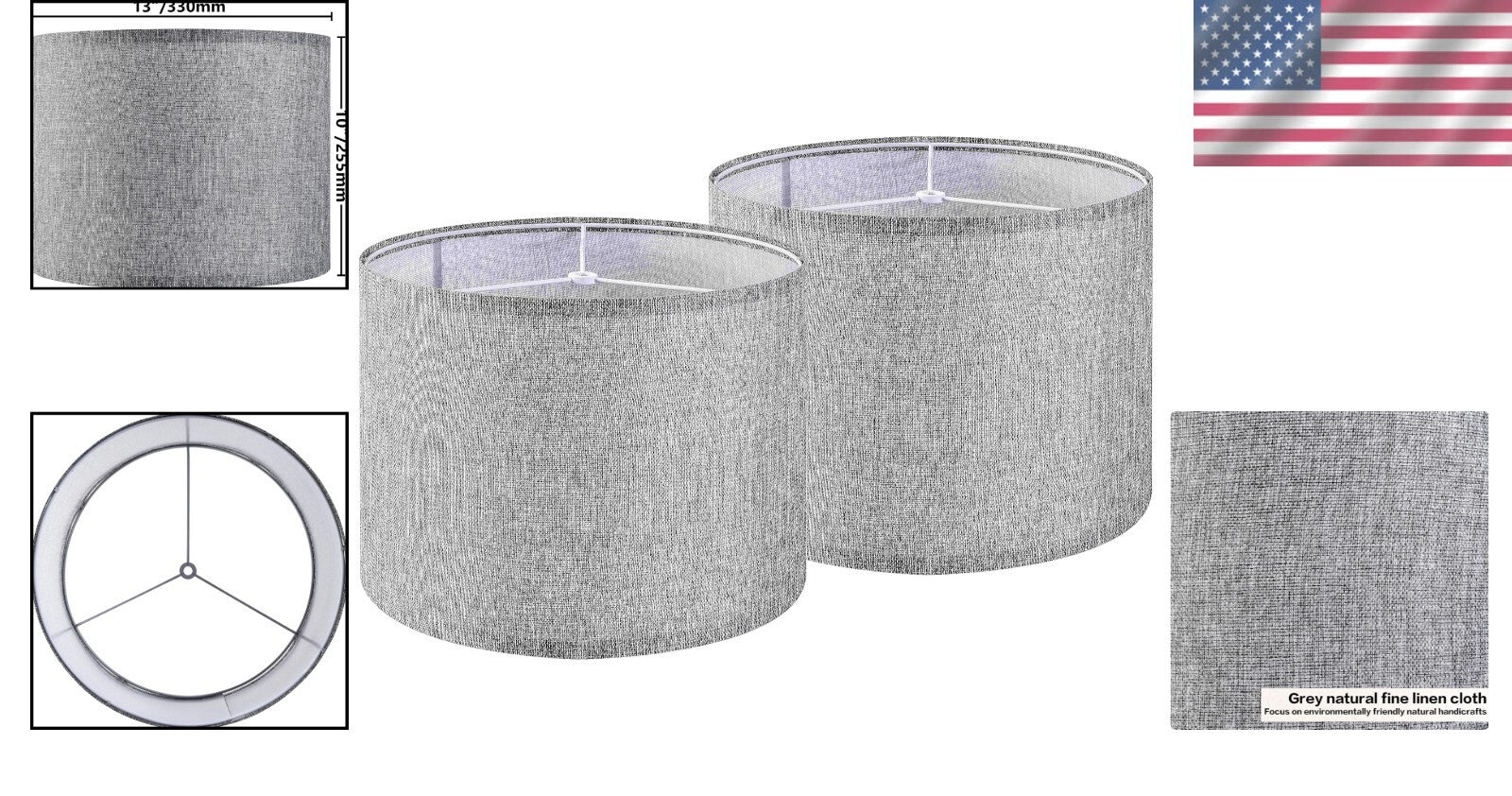 Set of 2 Medium 13" Drum Lamp Shades - Traditional Gray Design for Home Decor