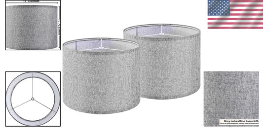 Set of 2 Medium 13" Drum Lamp Shades - Traditional Gray Design for Home Decor