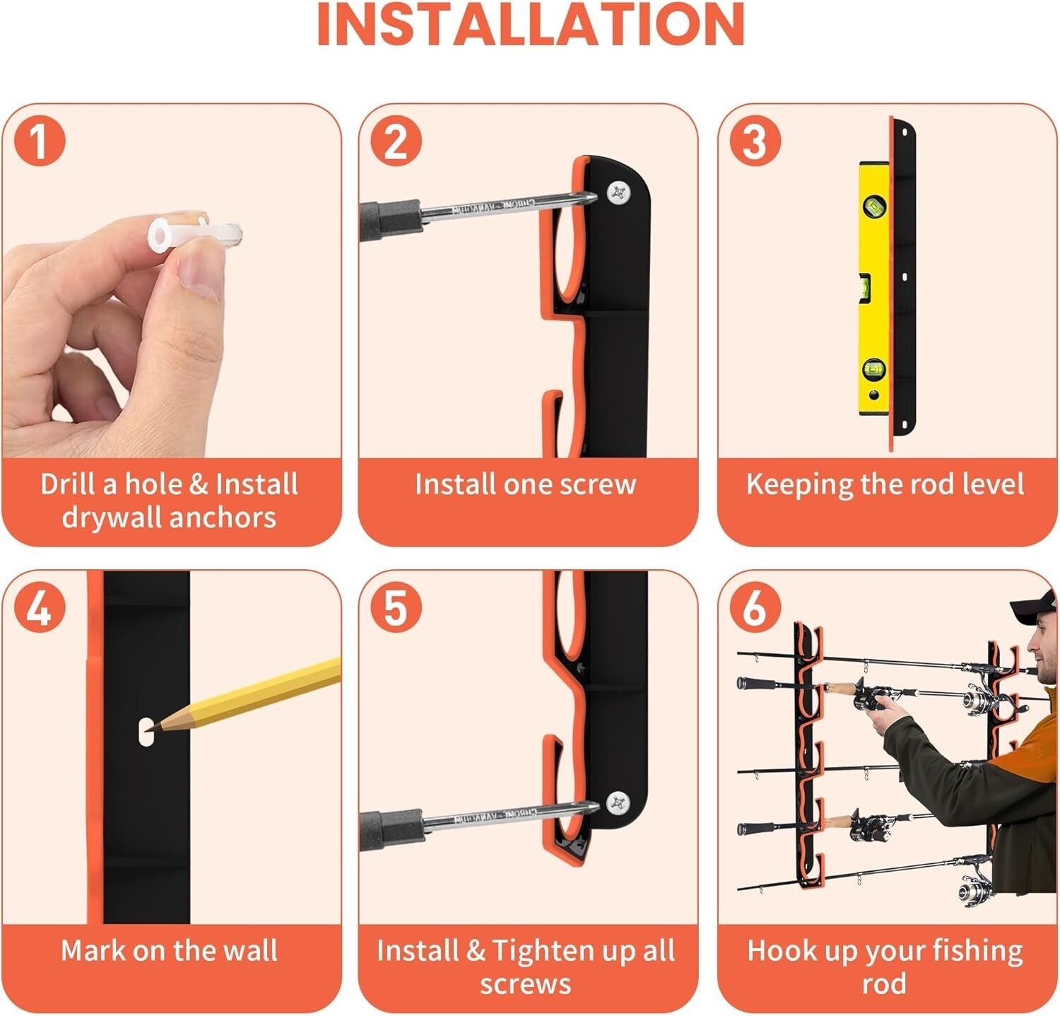 Organize Your Garage with 8 Pack Fishing Rod Holder - Durable Wall Mount System