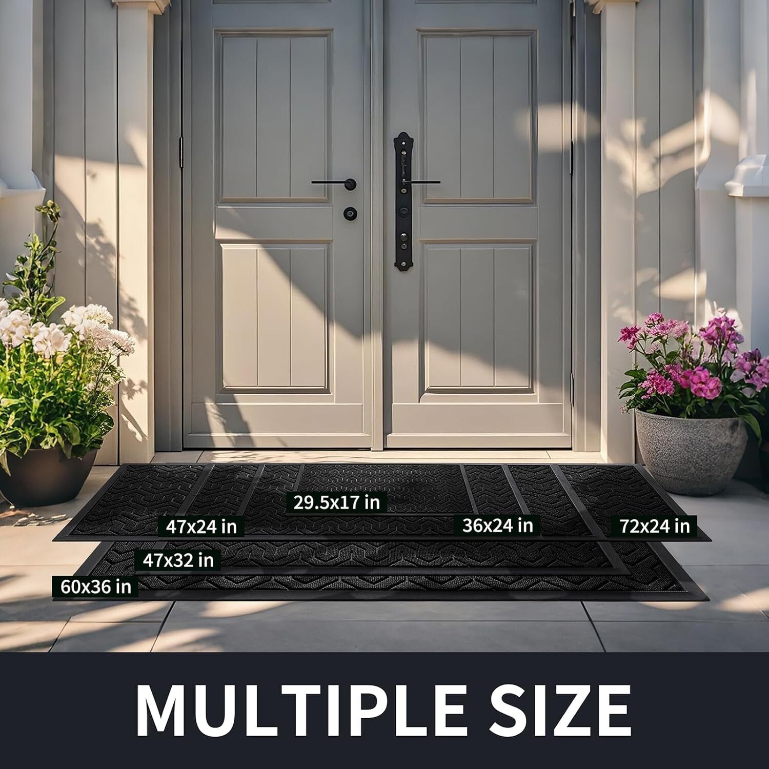 47x32 Heavy Duty Waterproof Doormat - Non-Slip Outdoor Welcome Mat in Black