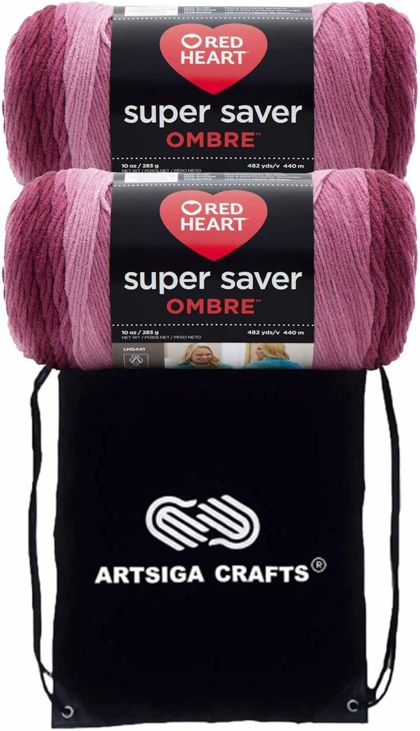 Super Saver Ombre Anemone Yarn 2-Skein Set with Carry Project Bag - 100% Acrylic