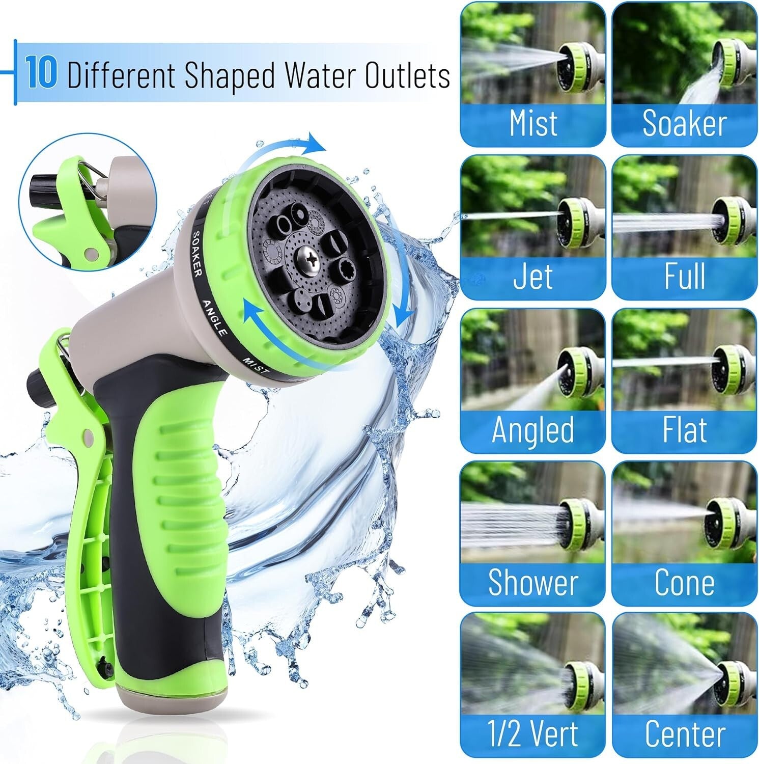 Durable 50-Ft Stainless Steel Garden Hose with Tangle-Free 10-Function Nozzle