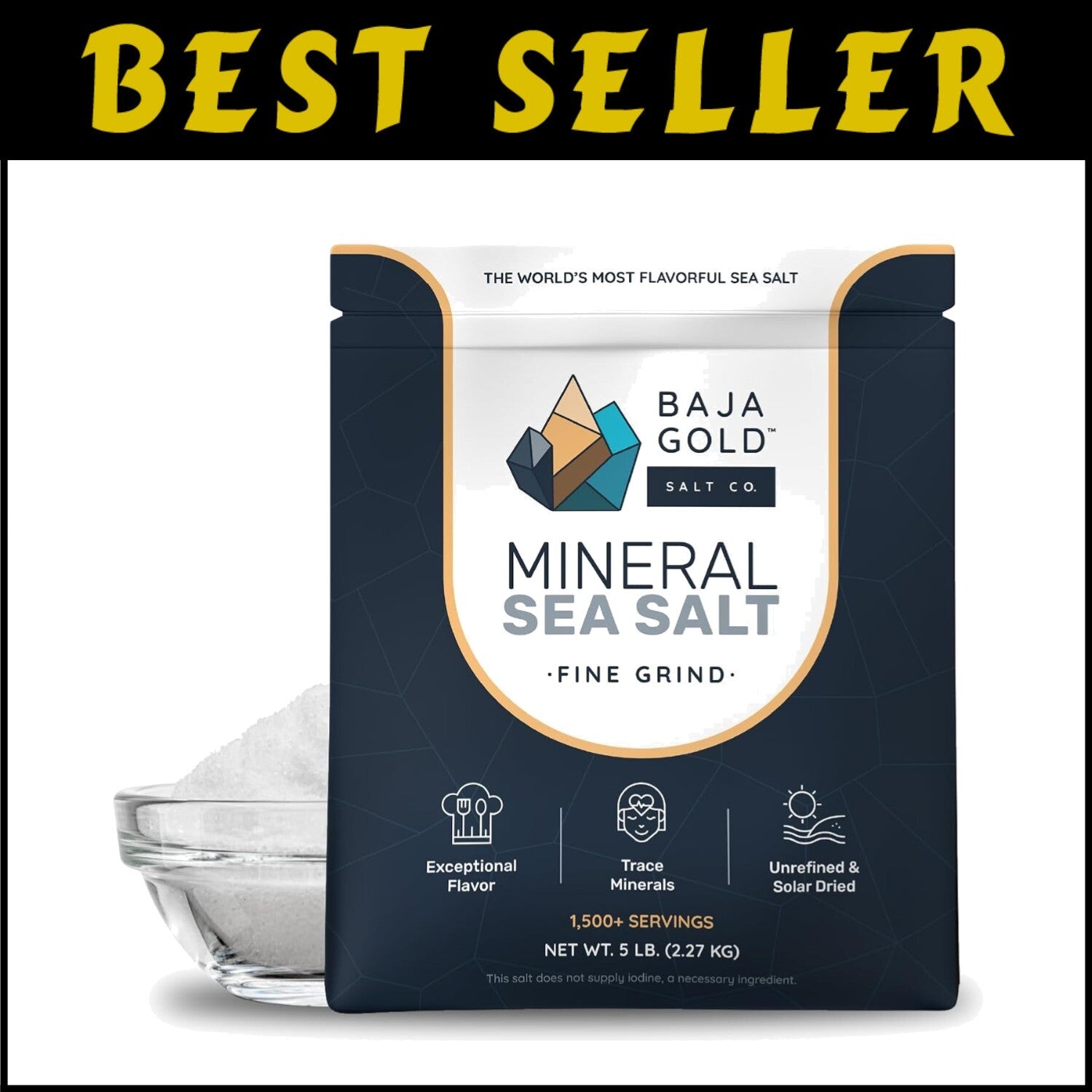 Natural Mineral Sea Salt - Fine Grind for Cooking & Baking | 5 lb Resealable Bag
