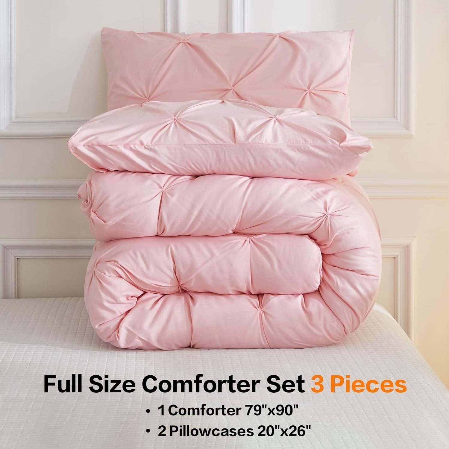 3-Piece Lightweight Pink Comforter Set - Elegant All-Season Bedding for Girls
