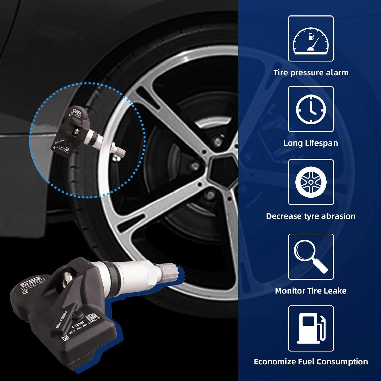 433MHz TPMS Sensors (4 Pcs) - Long Battery Life for Accurate Tire Monitoring