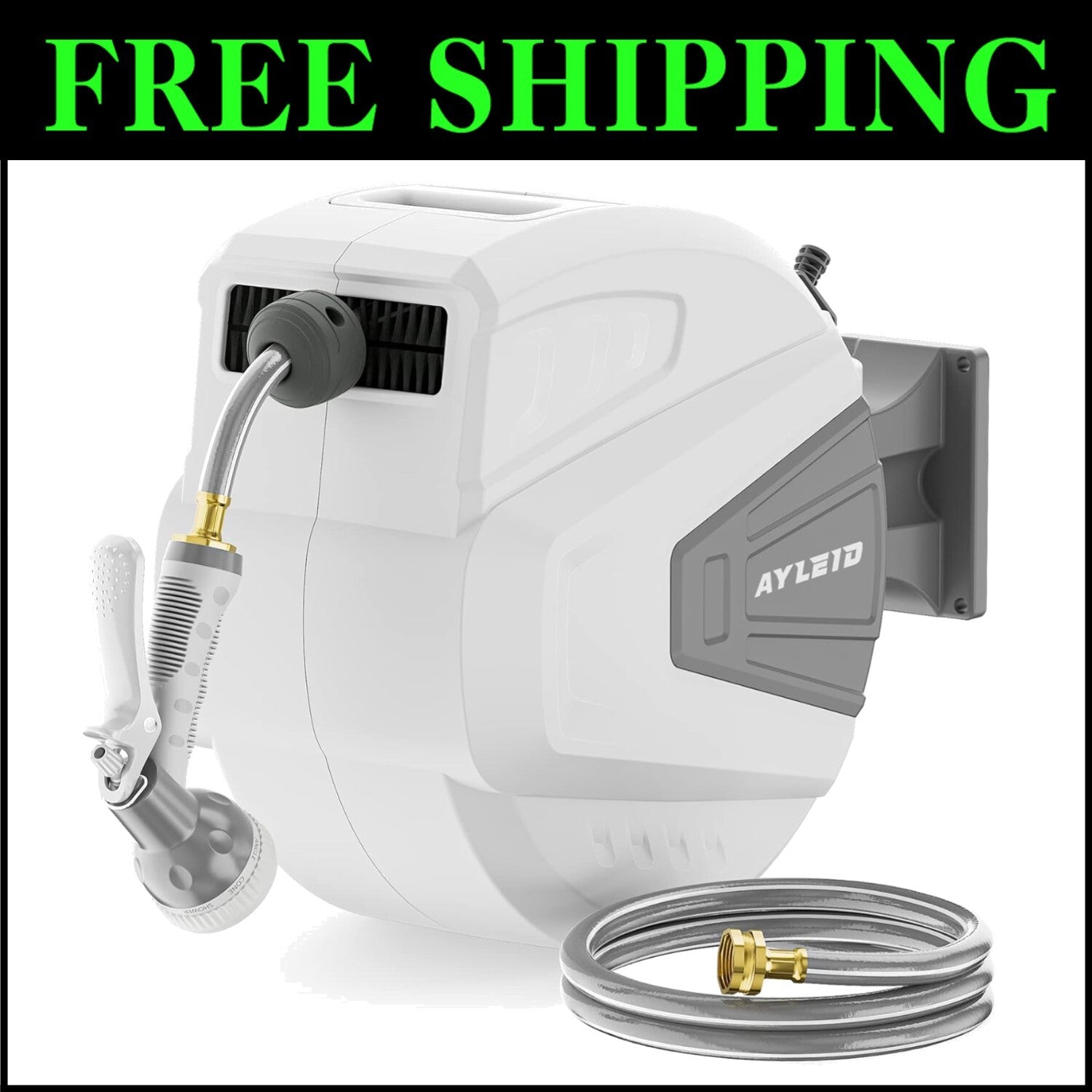 Retractable Wall-Mounted Hose Reel: 100ft with 9-Function Spray Nozzle