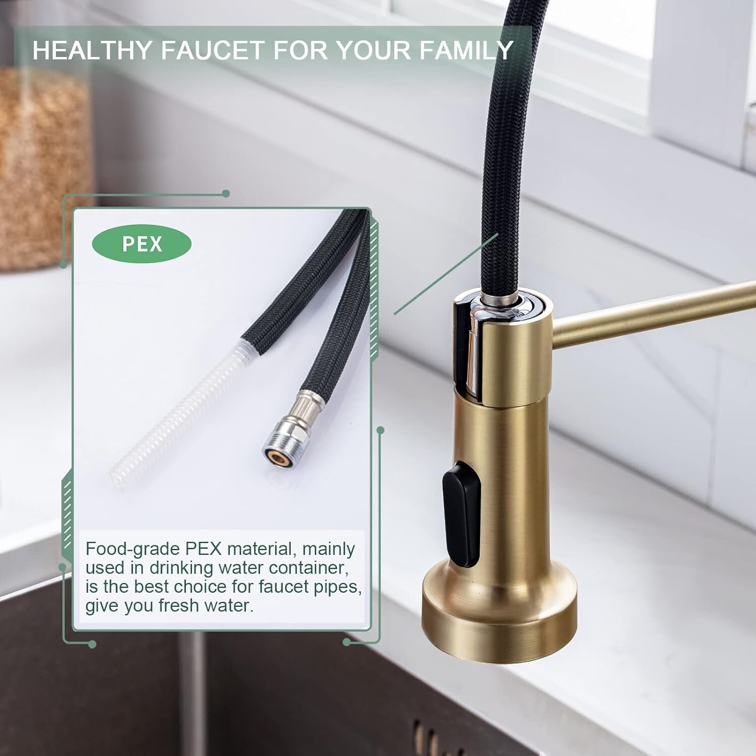 Stylish RV Brass Kitchen Faucet - Brushed Gold Utility & Farmhouse Sink Fixture