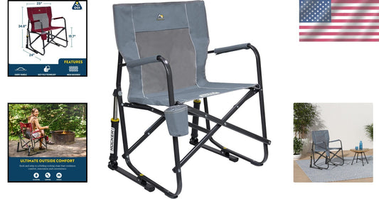 Portable Freestyle Rocker Camping Chair with Cup Holder – Grey & Comfortable