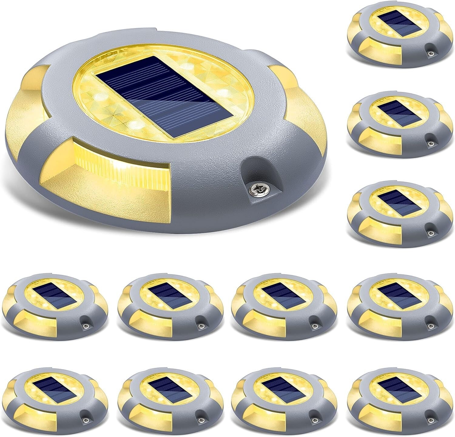 12 Pack Solar Deck Lights - Stylish Waterproof Oval LED Shine for Pathway Safety