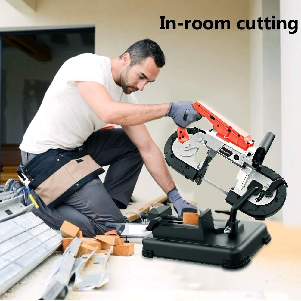 Cut with Precision: Upgraded Portable Band Saw with LED Spotlight & Alloy Base