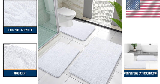 Elegant 3-Piece Bath Rug Set - High Pile Chenille Mats for Luxurious Comfort