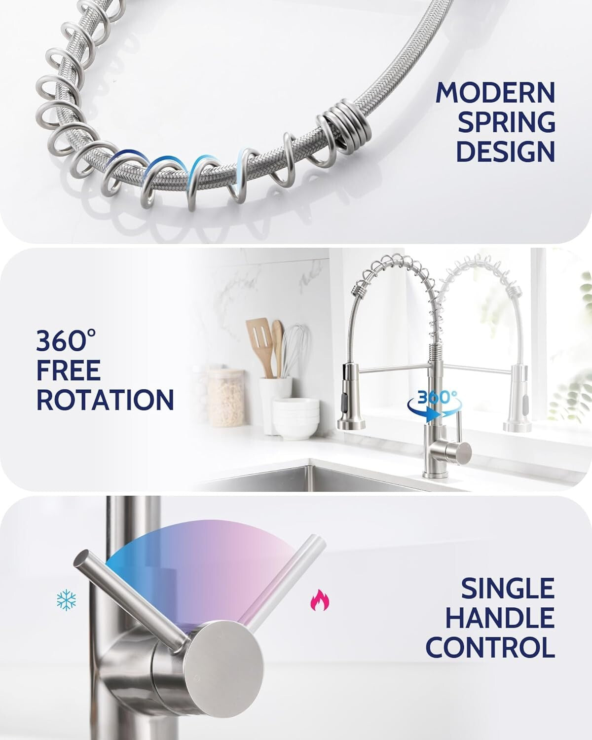 Brushed Nickel Kitchen Faucet with Pull Down Sprayer & High Arc - Easy Install