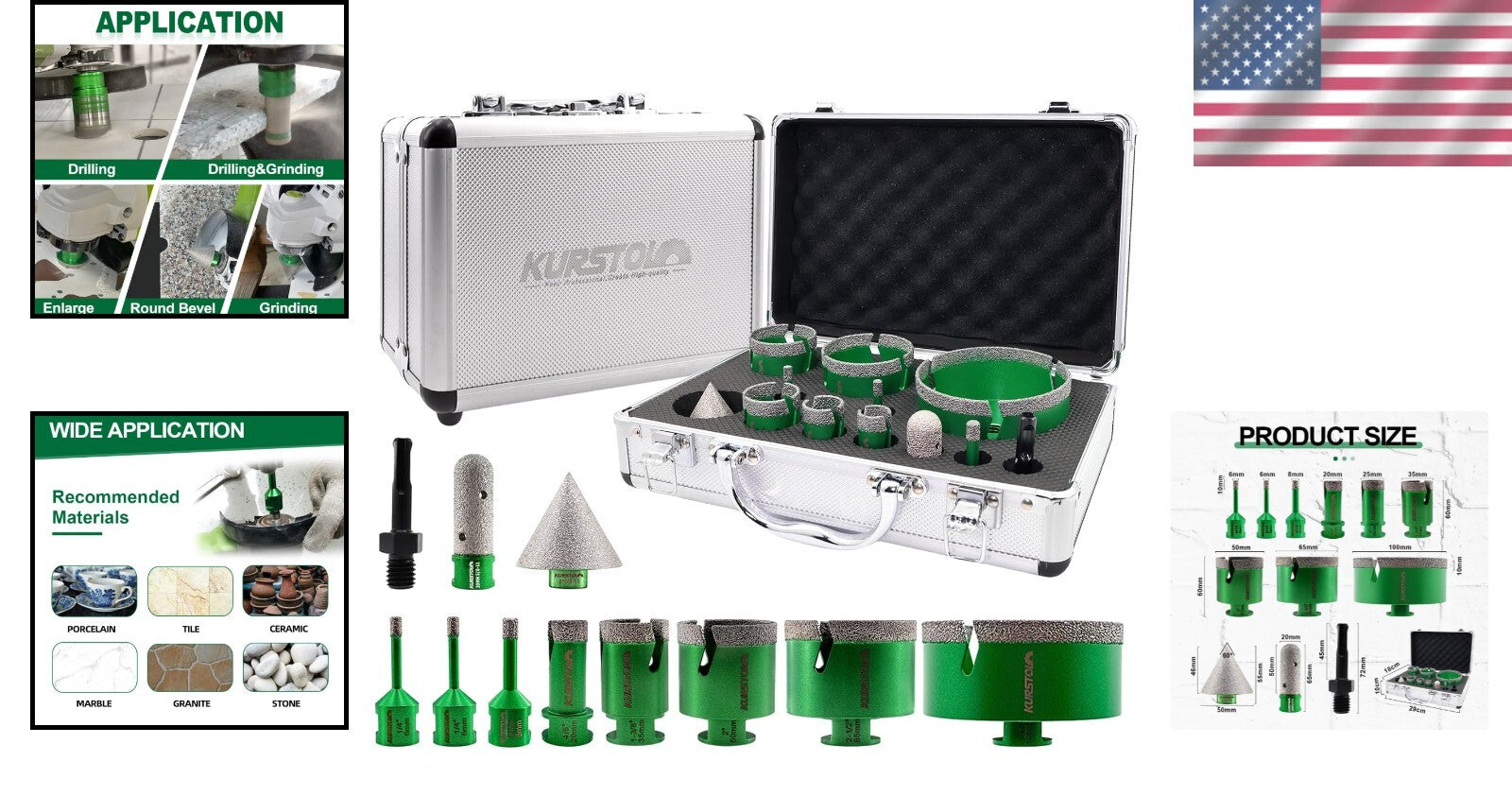 Complete Diamond Core Drill Set - Ideal for Marble, Granite, and Porcelain