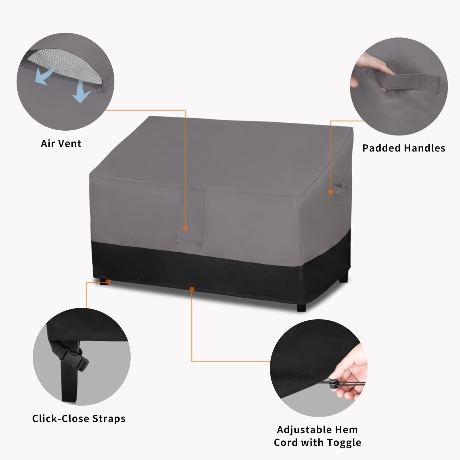 58 Inch Heavy Duty Waterproof Outdoor Couch Cover with Elastic Closure & Handles