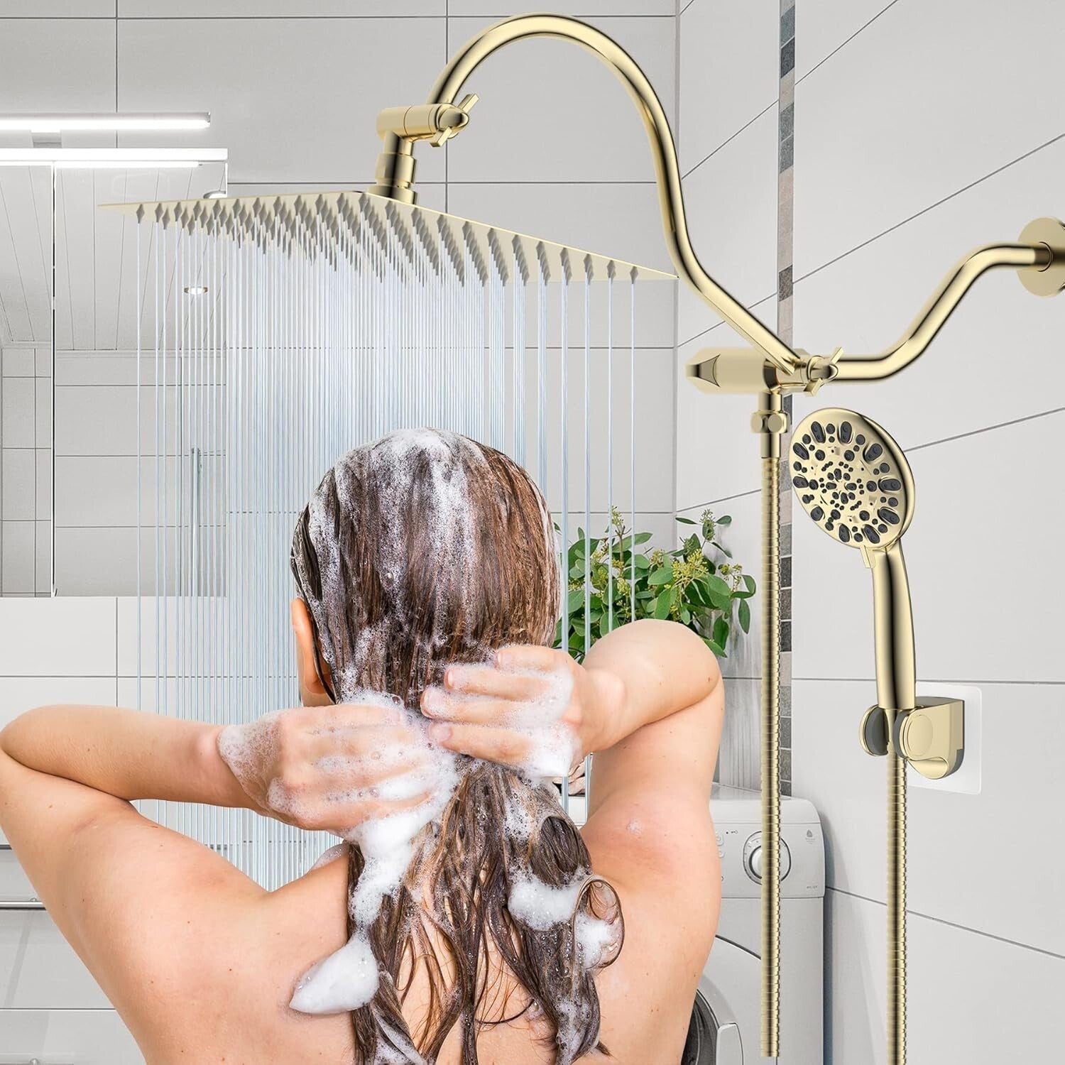 10'' Rainfall Shower Head with Adjustable Extension Arm & Handheld Shower Combo