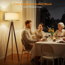 Load image into Gallery viewer, Mid Century Wood Tripod Floor Lamp with Linen Shade - Stylish Living Space Light