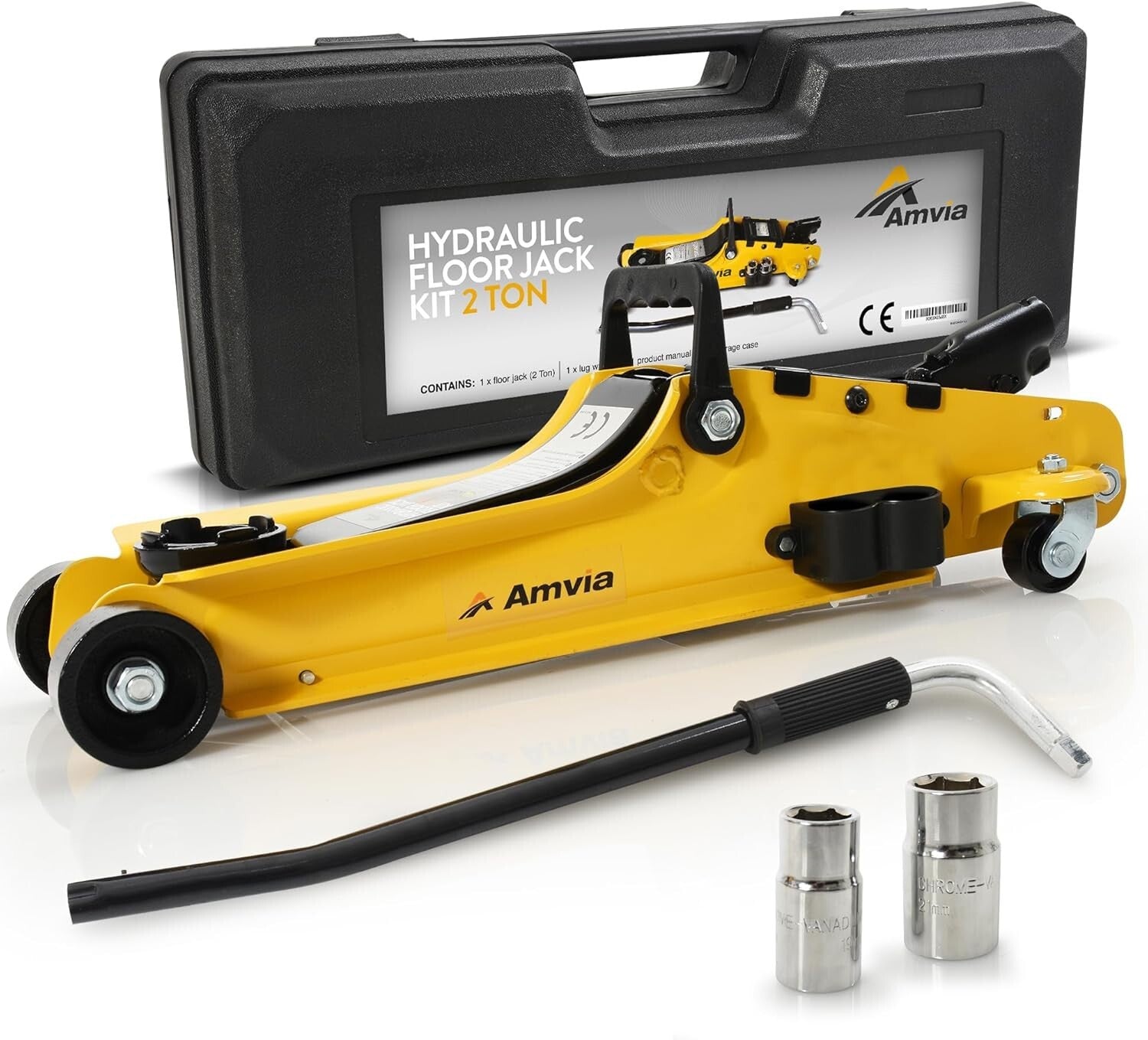 2 Ton Hydraulic Low Profile Floor Jack Kit - Portable Emergency Tire Repair