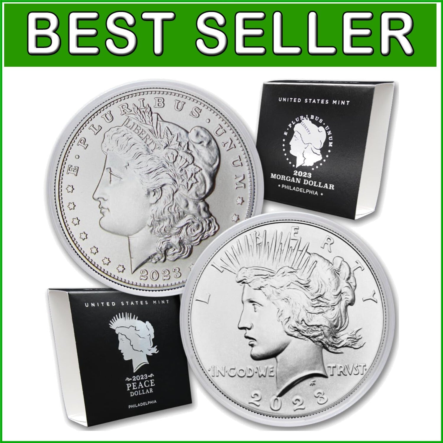 Authentic 2023 Morgan & Peace Dollar Coin Set - Original Mint Packaging Included