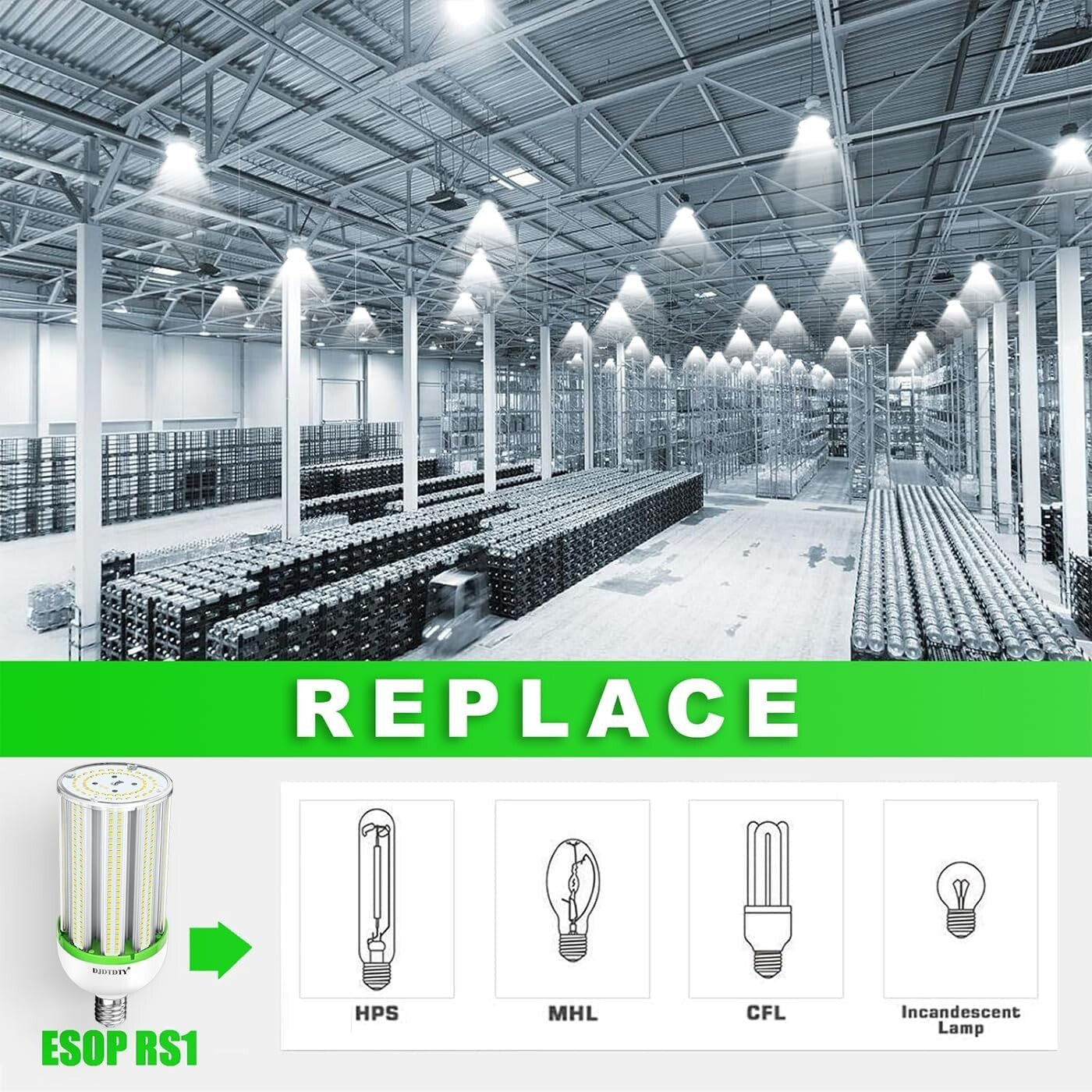 100W LED Corn Bulbs - 2-Pack, E26/E39 for Commercial Use, 15000 Lumens, 5000K