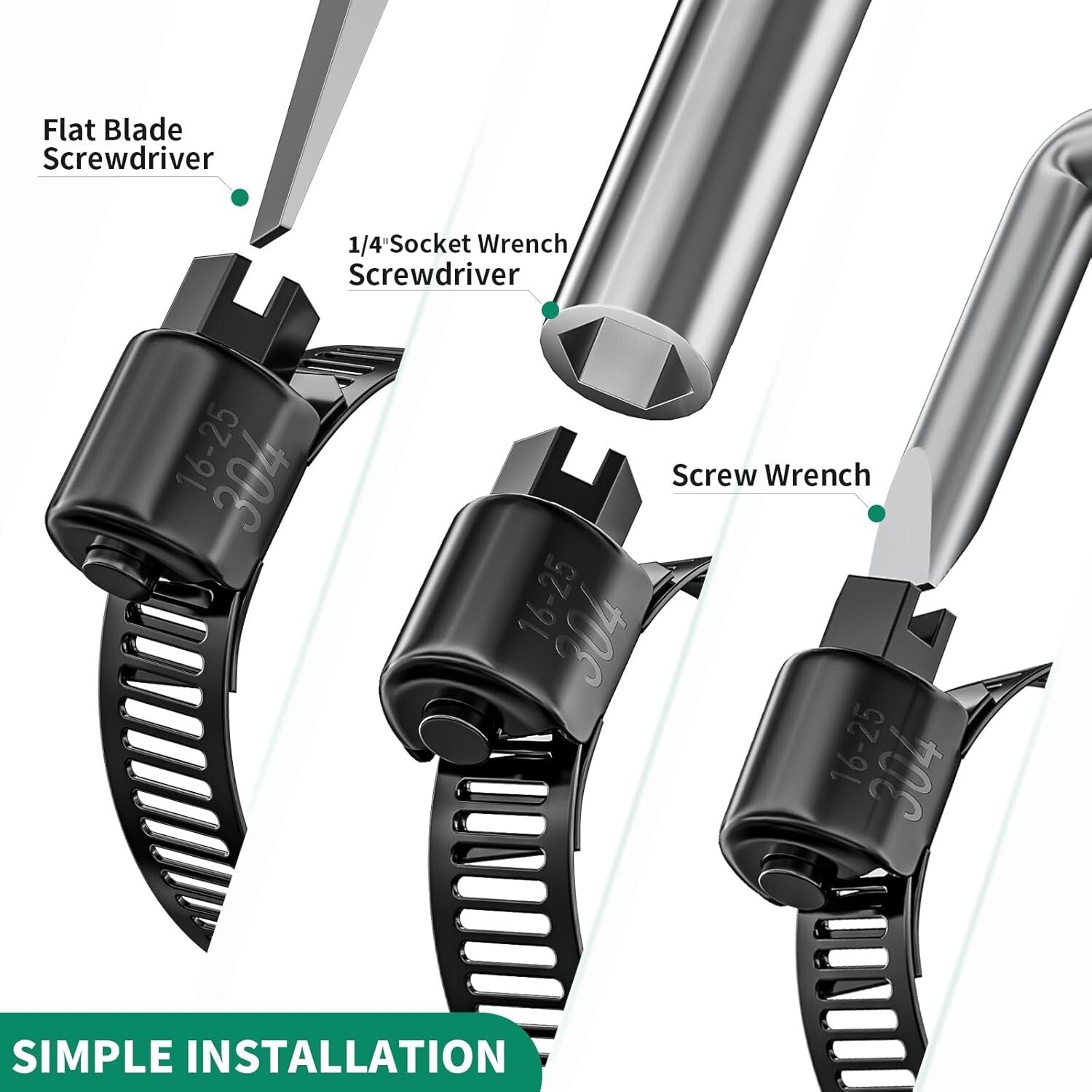 Durable Adjustable Hose Clamps Kit - 1/4" to 2" Black Stainless Steel Collection