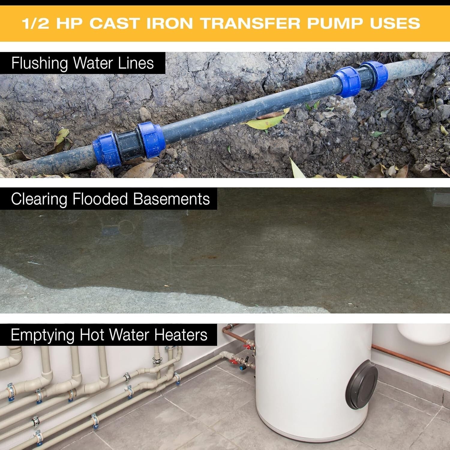 Reliable Cast Iron Portable Water Pump - 50 Feet Lifting Height, 1 Year Warranty