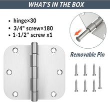 Load image into Gallery viewer, Classic Brushed Nickel 30 Pack Door Hinges 3.5" x 3.5" with Removable Pins