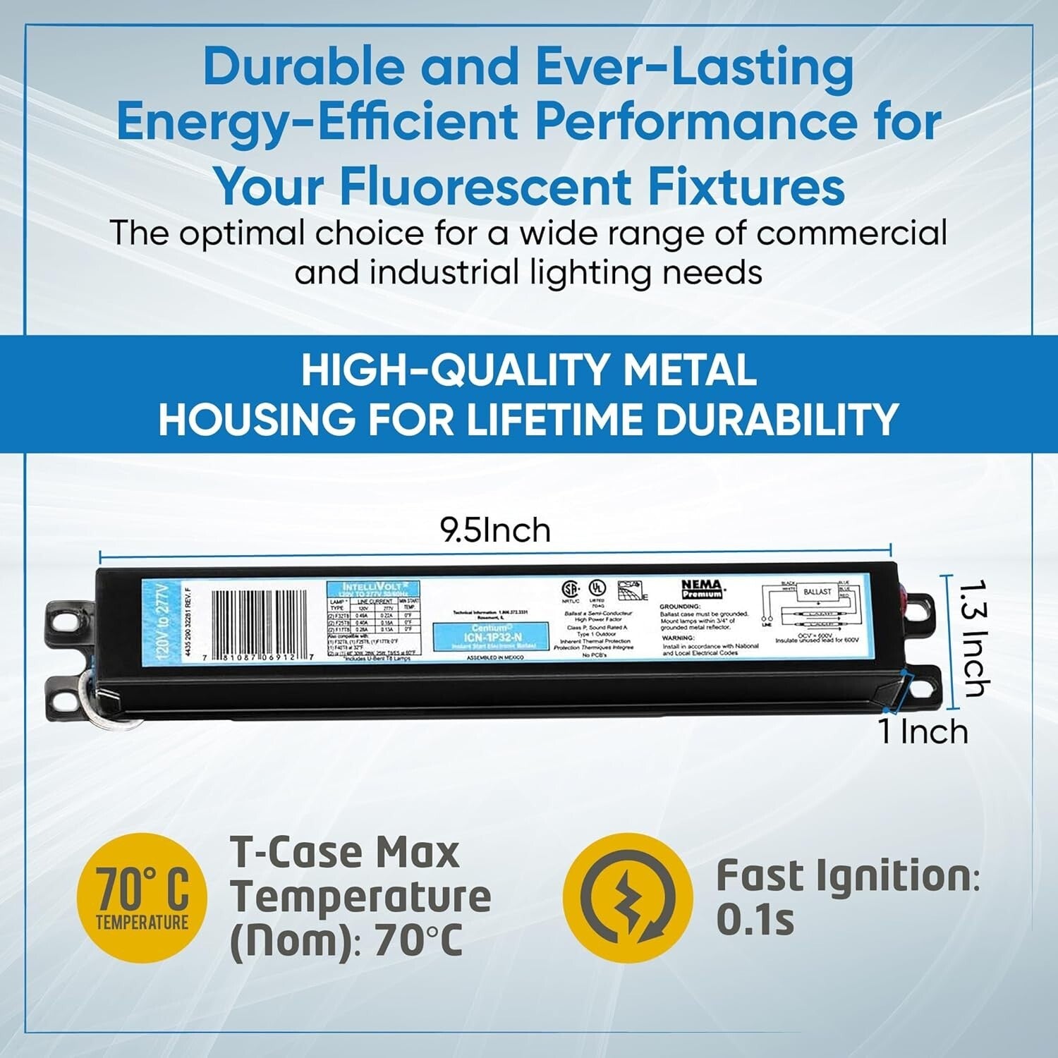 10-Pack Instant Start Electronic Fluorescent Ballast for F32T8 with Auto Restart