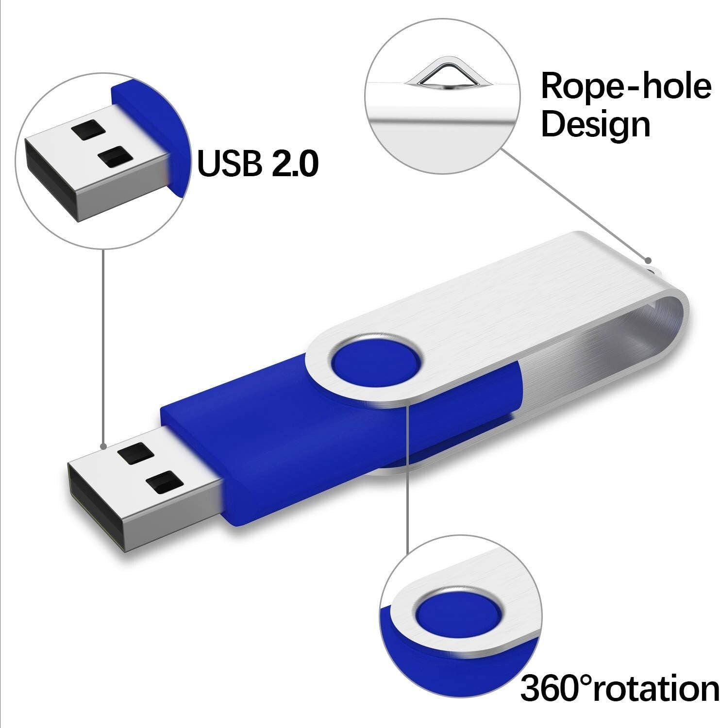Multi-Functional 8GB USB Drives - 100 Pack Swivel Thumb Drives for All Devices